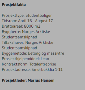 Faktaboks om studentboligprosjekt